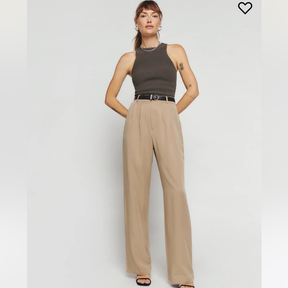 Reformation High-Waist Straight Leg Pants in Beige